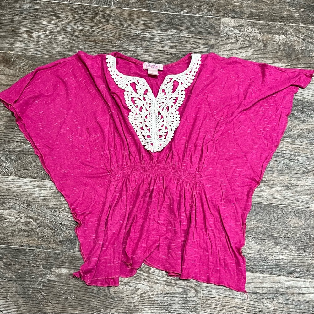 Pink Lace-Trimmed Women's Top
